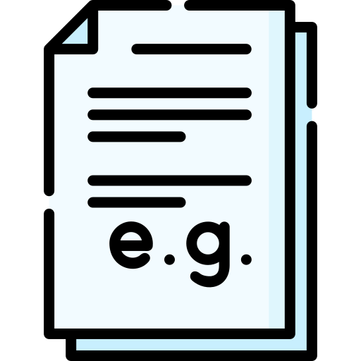 icon of blue pages with text lines and e.g