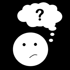Confused face with thought bubble with question mark inside